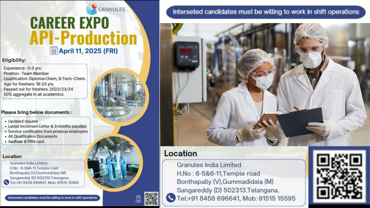 Granules India Limited Career Expo – API Production Team Member Opportunities