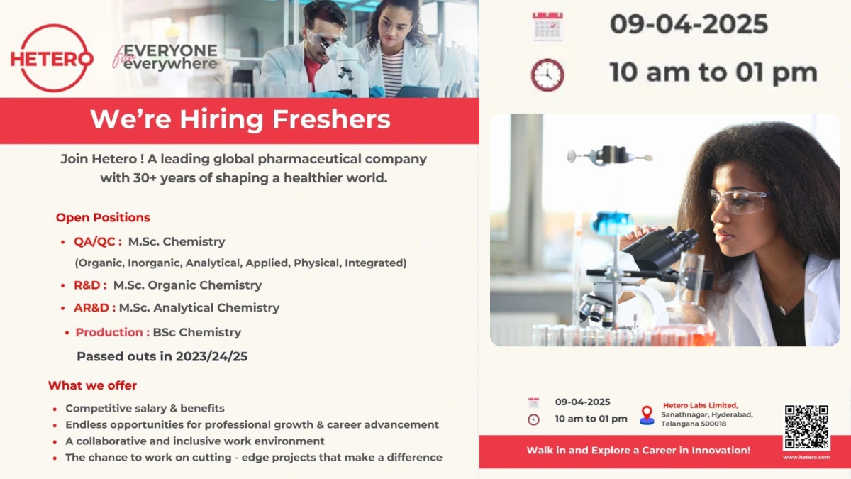 Hetero Walk in Interview for Freshers in Pharmaceuticals on 9th April