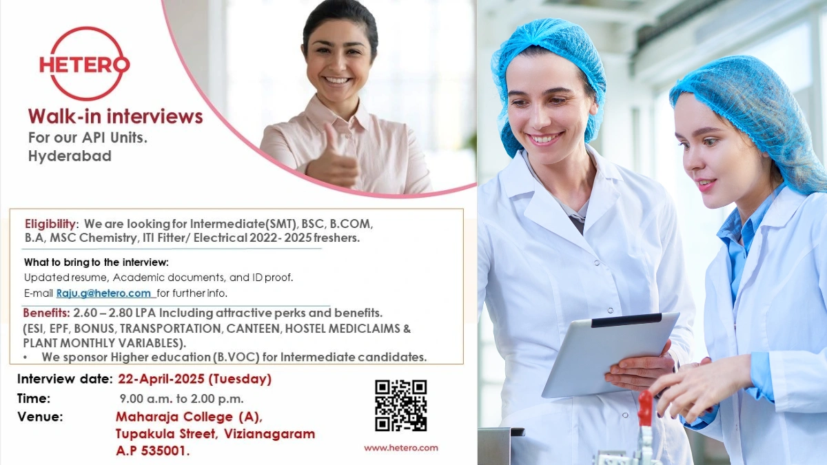 Hetero Walk-In Interview for Freshers for API Units