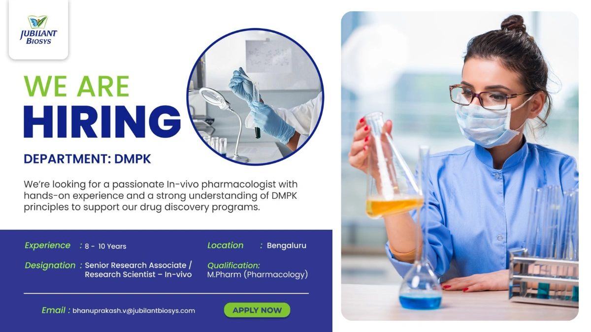 Jubilant Biosys – Hiring In-vivo Pharmacologist