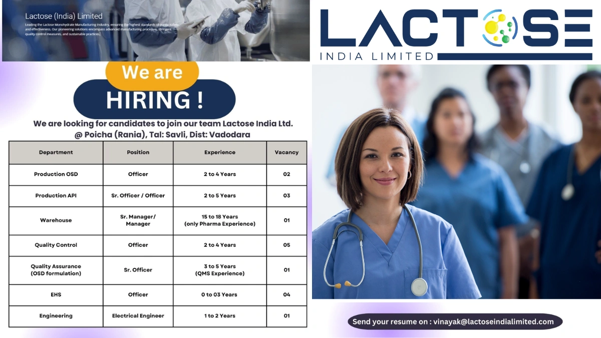 Lactose Limited – Hiring Now at Our Vadodara Facility!