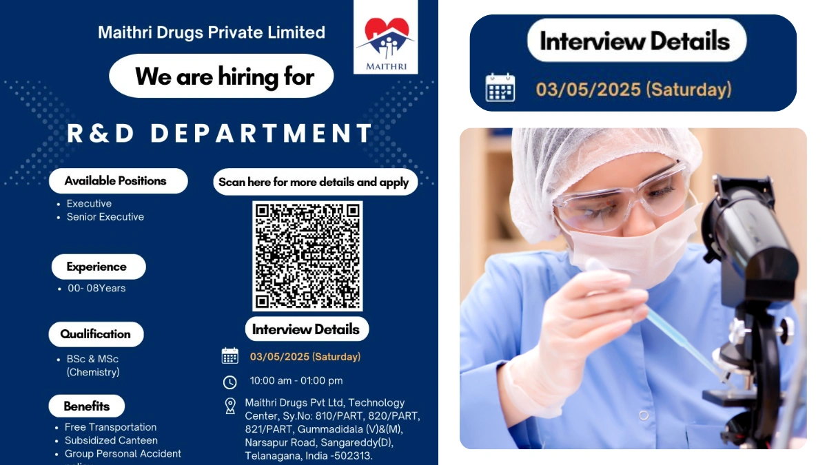 Maithri Drugs Walk-In Interview for R&D Chemistry Jobs