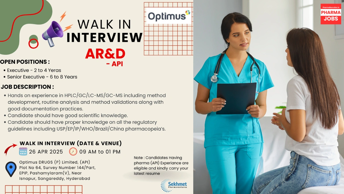 Optimus Drugs Limited Walk-In Interview for AR&D (API) Department