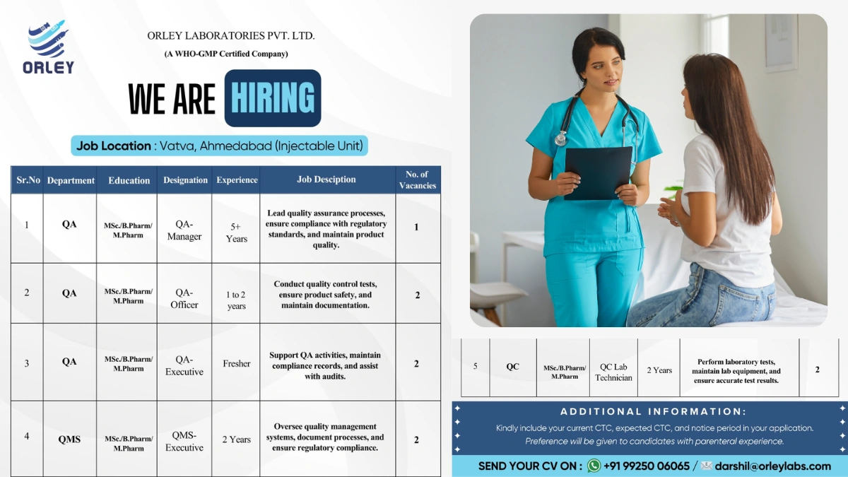 Orley Laboratories Is Hiring for QA, QC & QMS