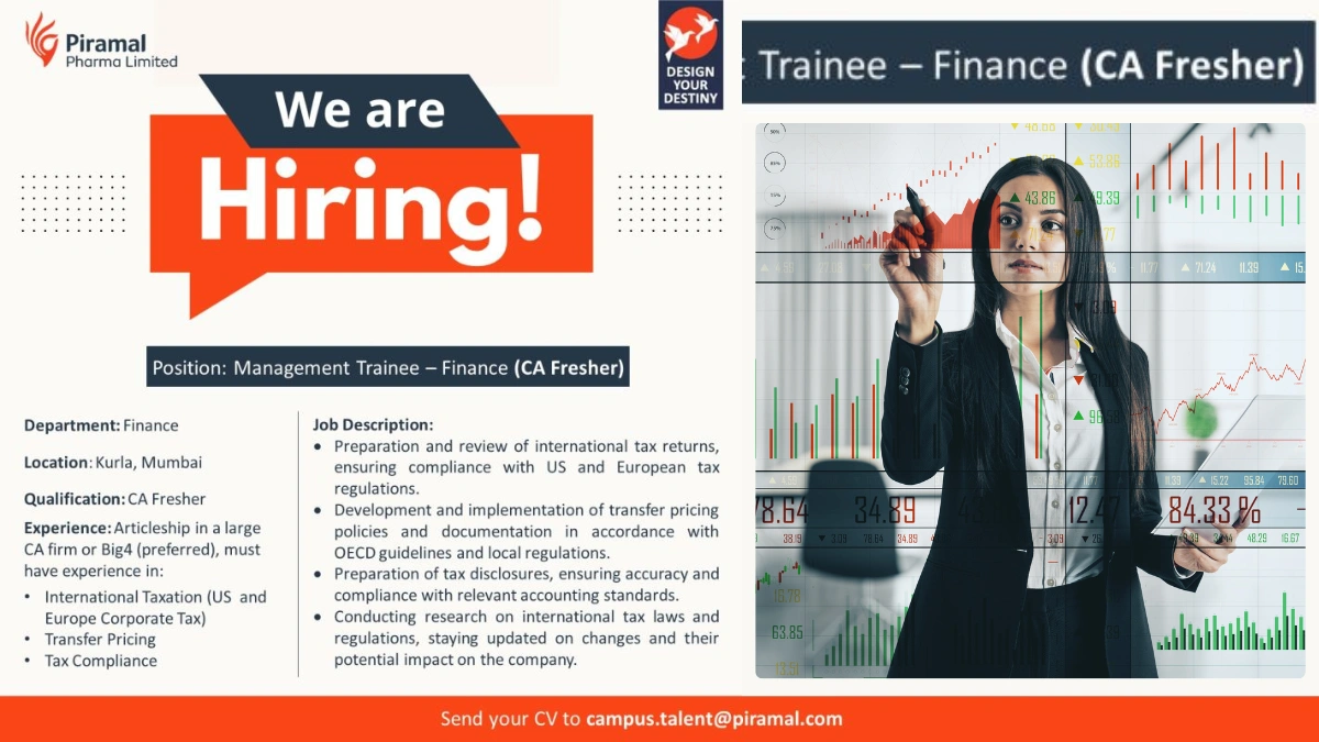Piramal Pharma Limited - Job Opening for Management Trainee - Finance (CA Fresher)