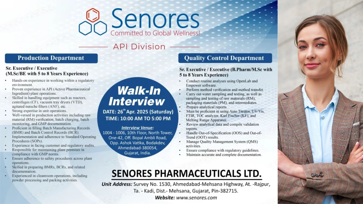 Senores Pharmaceuticals Walk in Interview for Production & Quality Control