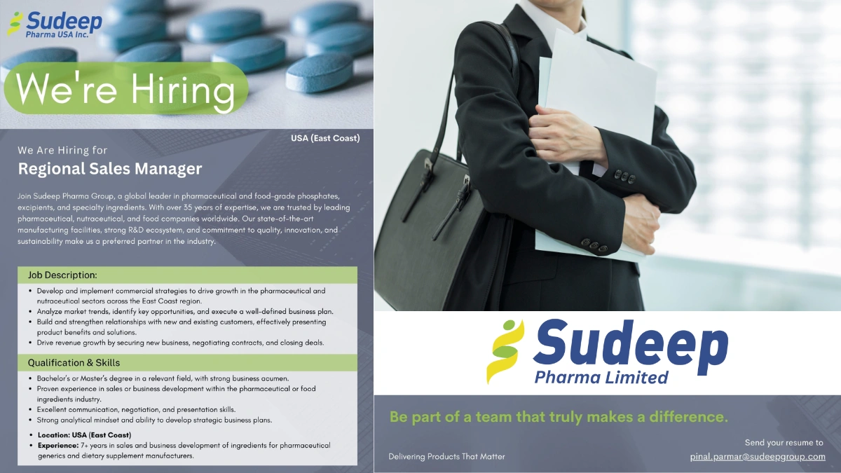 Sudeep Pharma USA Inc. Hiring for Regional Sales Manager