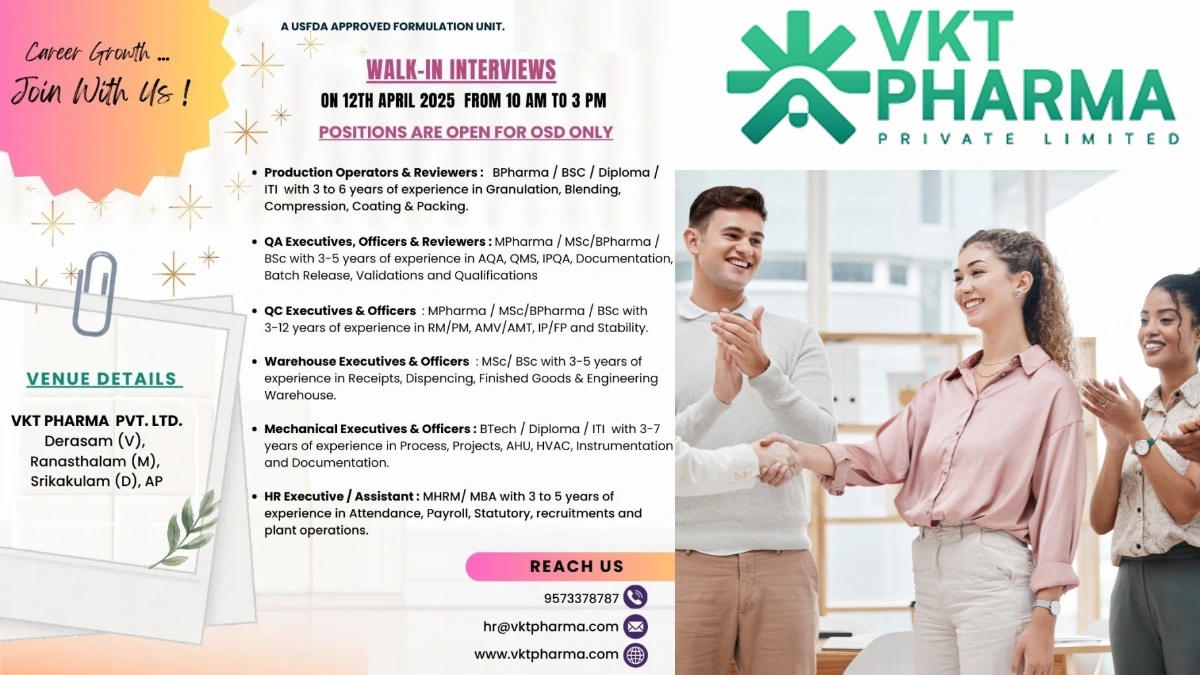 VKT Pharma Walk-In Interviews