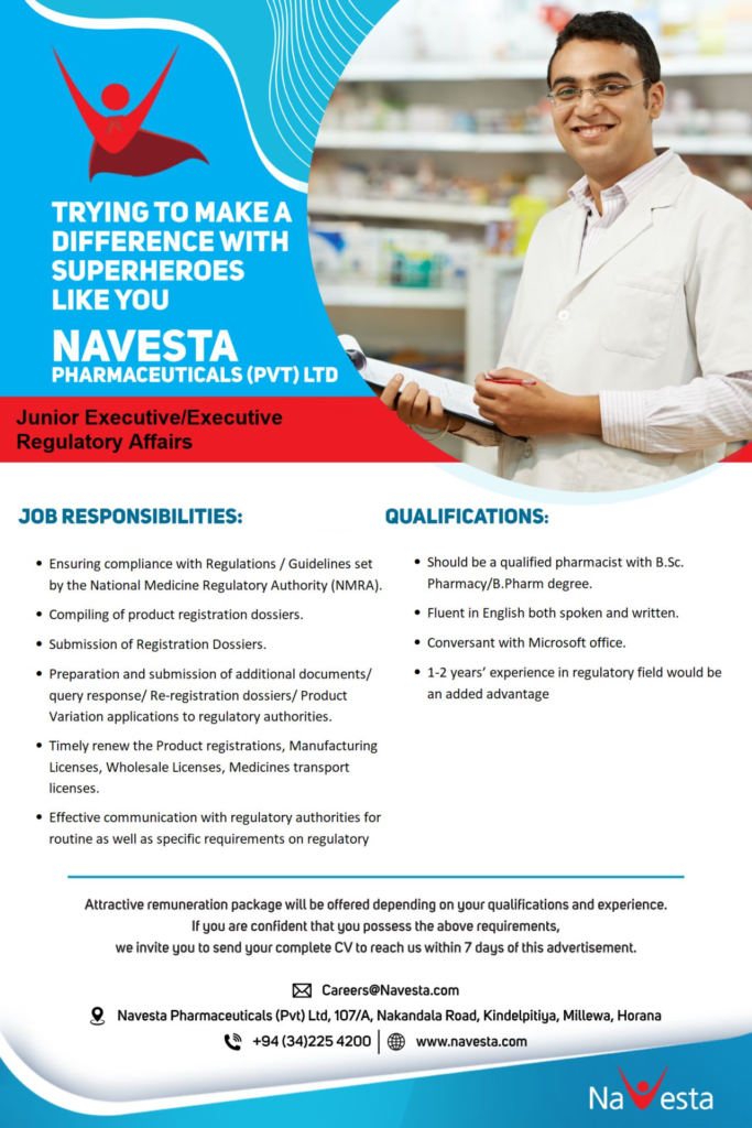 Navesta Pharmaceuticals Is Hiring Junior Executive/Executive Regulatory Affairs (1 - 2 Years Exp)