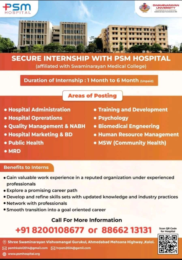 Secure Your Internship with PSM Hospital – Swaminarayan University