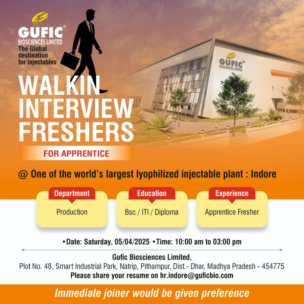 Gufic Biosciences Apprentice Program! - Walk-In Interview for Freshers