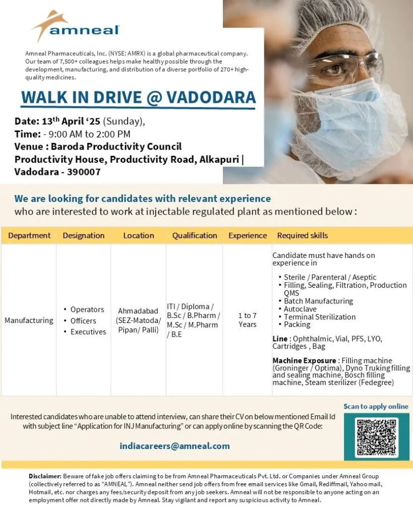 Amneal Pharmaceuticals Walk-In Drive – Opportunities in Injectable Manufacturing on 13th April