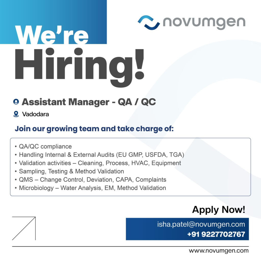 Novumgen Walk-In Interviews for Assistant Manager - QA/QC in Vadodara