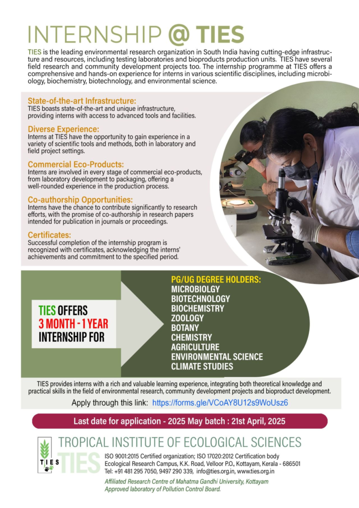 TIES Internship Opportunity - Join South India’s Leading Environmental Research Organization
