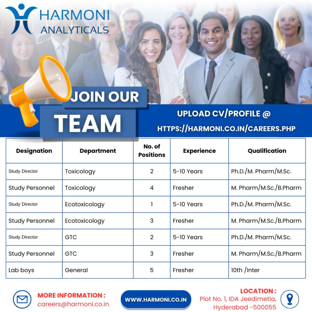 Harmoni Analyticals Pvt. Ltd Walk-In Interviews - Join Our Toxicology, Ecotoxicology, and GTC Teams in Hyderabad