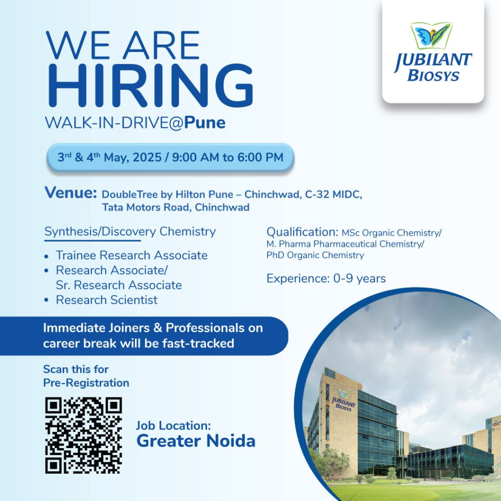 Jubilant Biosys Walk-In Recruitment Drive - Pune 2025