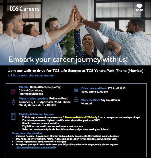 TCS Life Sciences Walk-In Recruitment Drive - Thane, Mumbai 2025