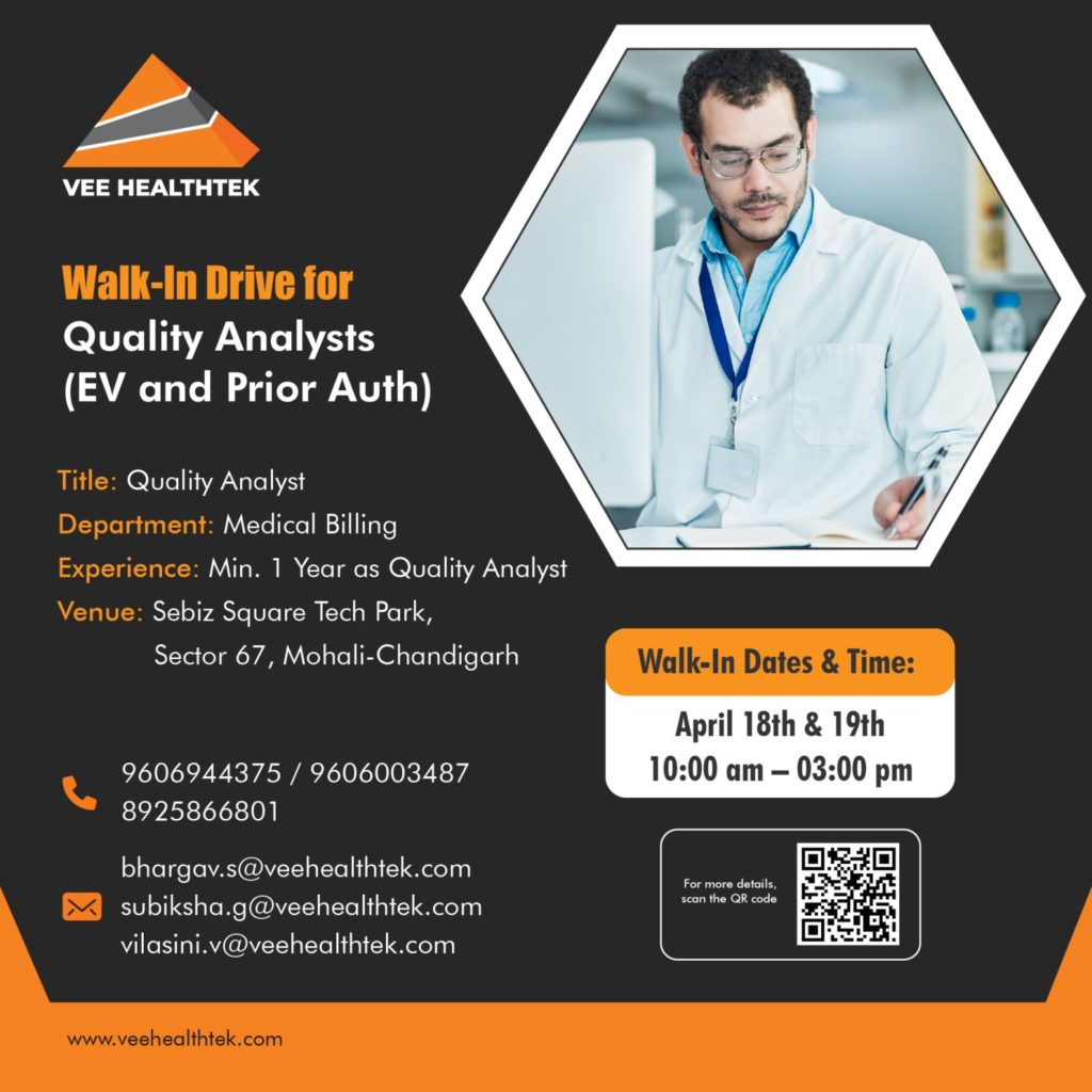 Vee Healthtek Walk-In Drive for Quality Analysts - Mohali 2025