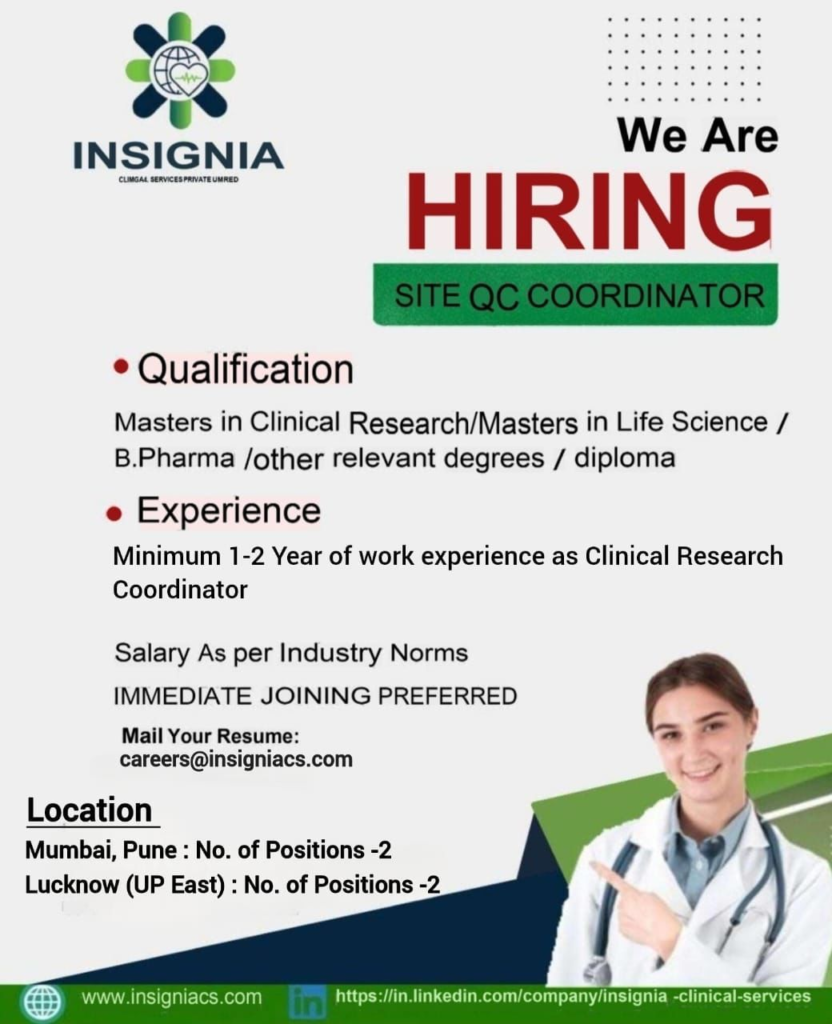 Insignia Clinical Services Walk-In Interview for Site QC Coordinator
