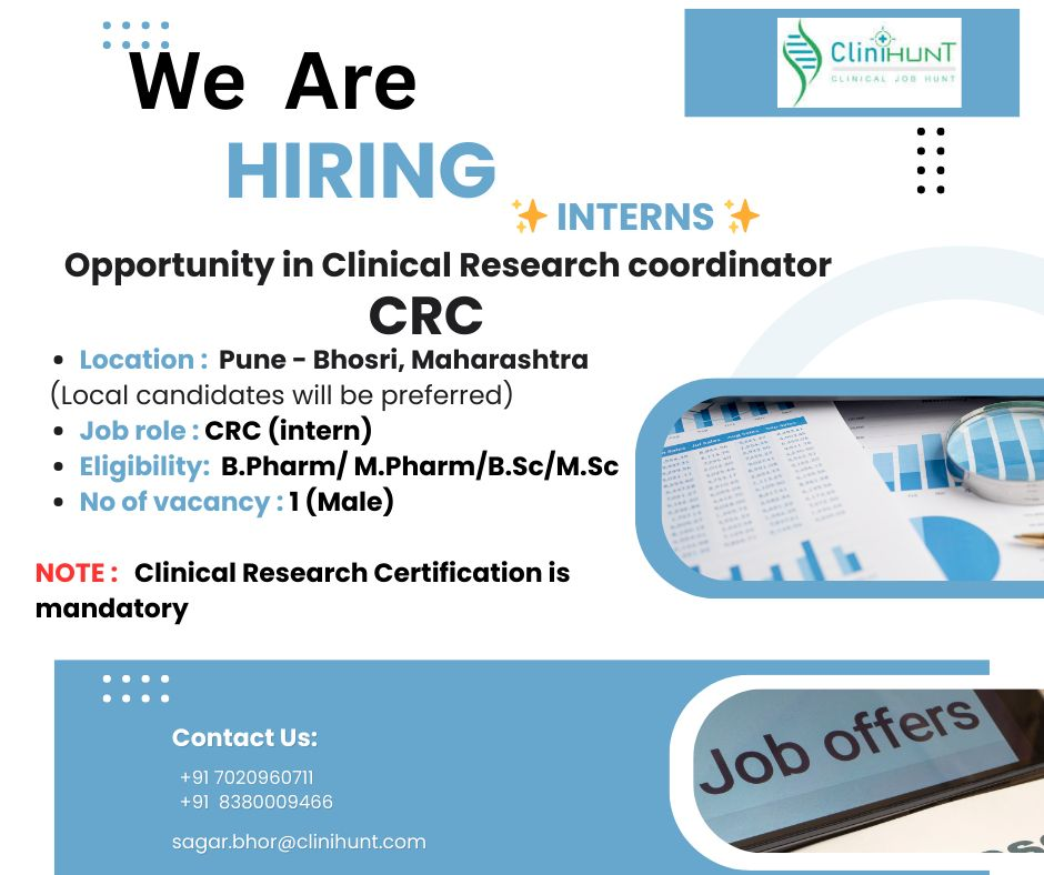 CliniHunt Hiring a Clinical Research Coordinator Intern