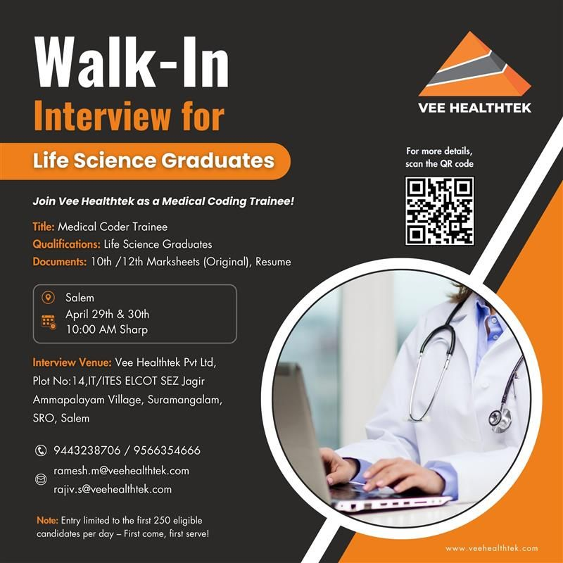 Vee Healthtek Hiring a Medical Coding Trainee – Walk-In Interview