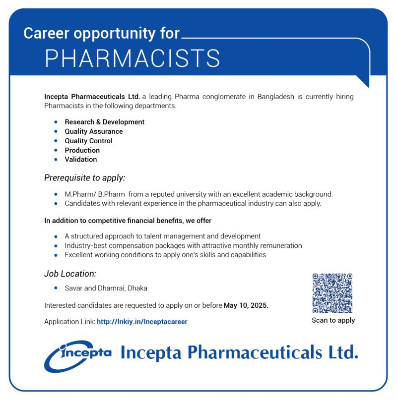 Incepta Pharmaceuticals - Job Openings for QA, QC, R&D Jobs -Pharmacists