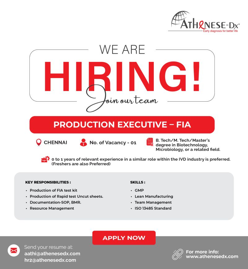 Athenese-Dx Is Hiring Freshers for Production Executive