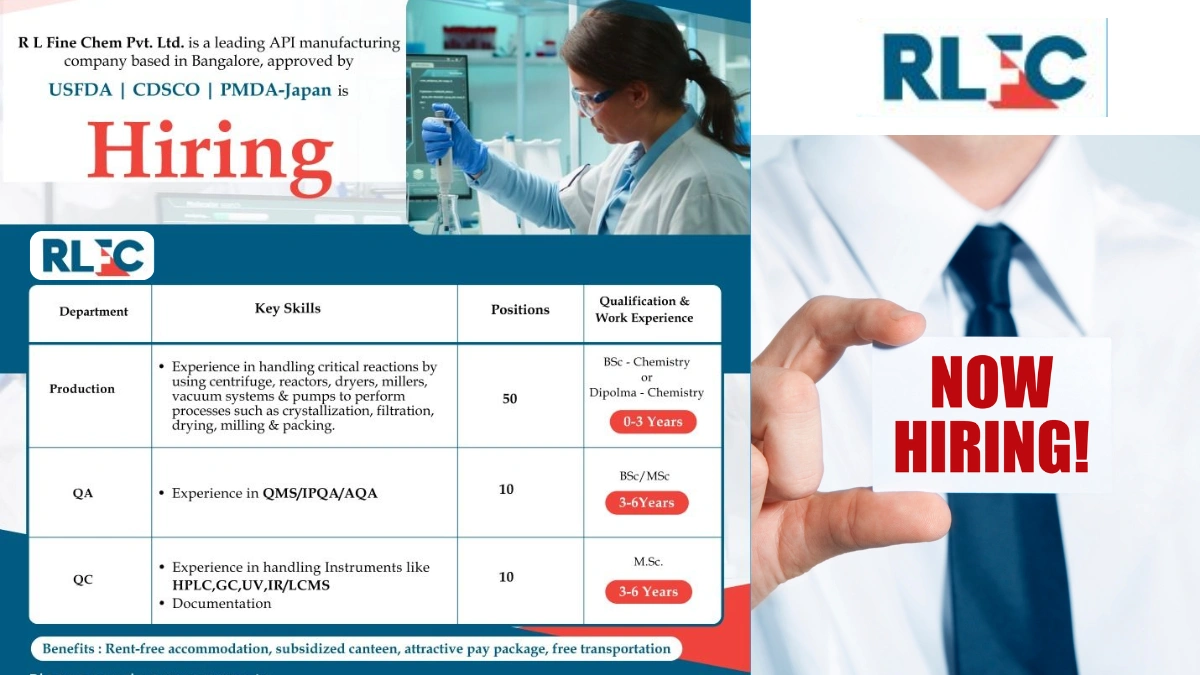 65+ Job Openings @ R L Fine Chem - Urgent Hiring for API Manufacturing Jobs