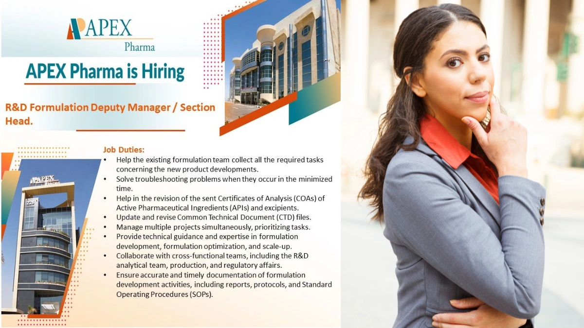 APEX Pharma Hiring for R&D Formulation Deputy Manager