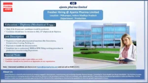 Ajanta Pharma Limited Urgent Hiring Fresher for Production Department