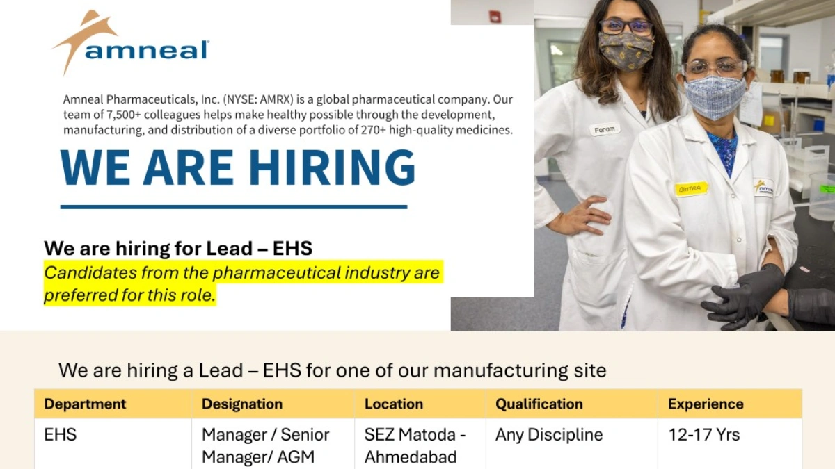 Amneal Pharmaceuticals Hiring for Lead - Environment, Health, and Safety (EHS)