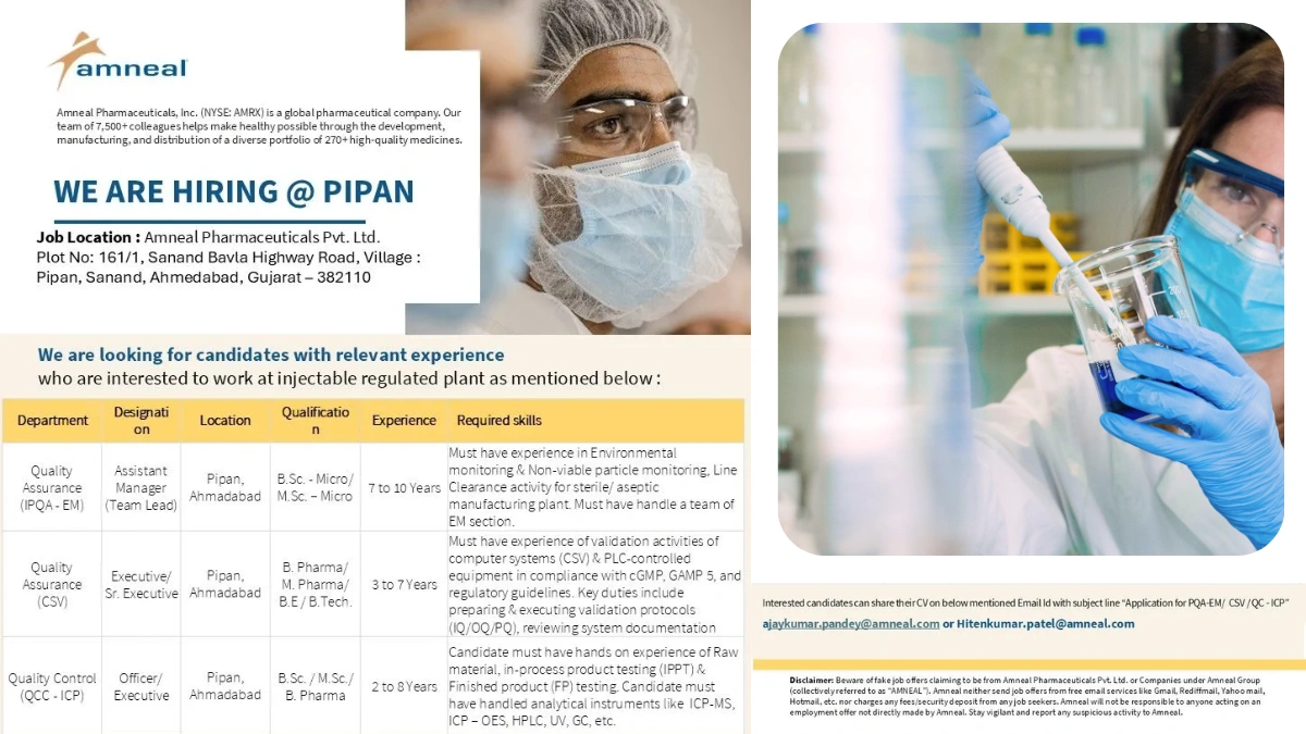 Amneal Pharmaceuticals - Job Openings for Quality Assurance & Quality Control