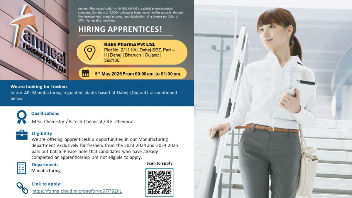 Amneal Pharmaceuticals Walk-In Drive for Fresher Apprentices in API Manufacturing