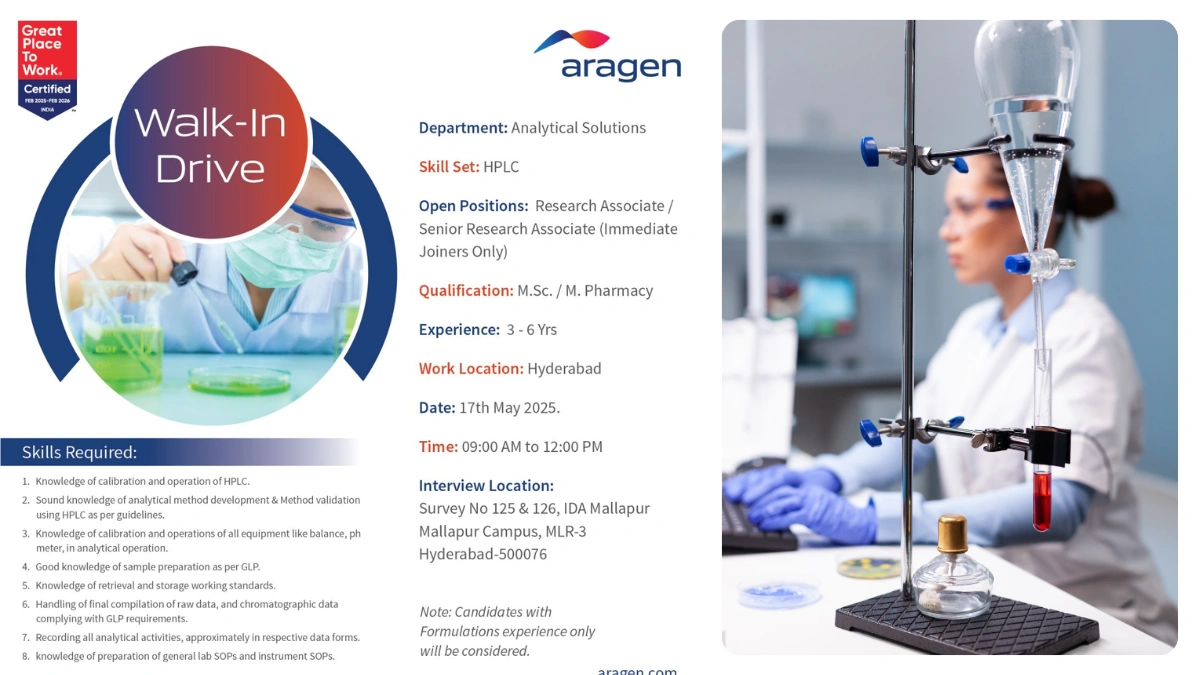 Aragen Life Sciences Walk-In Interview for Analytical Solutions