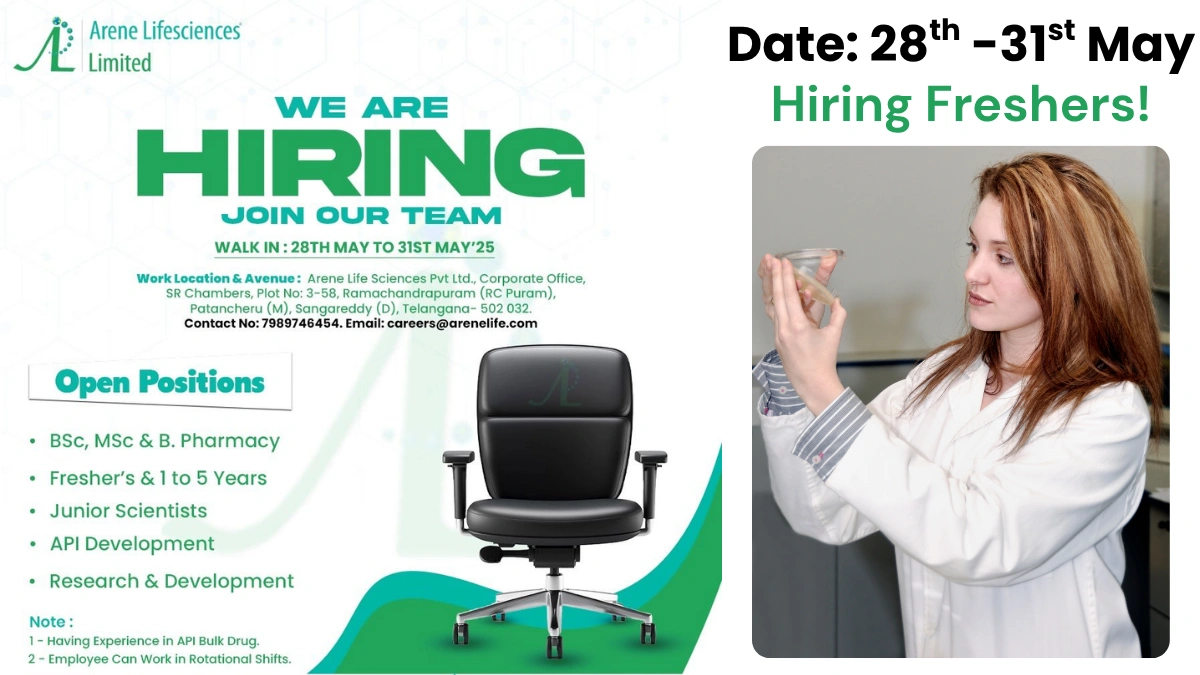 Arene Lifesciences Limited Walk-In Drive for Junior Scientists (0-5 Years Exp)