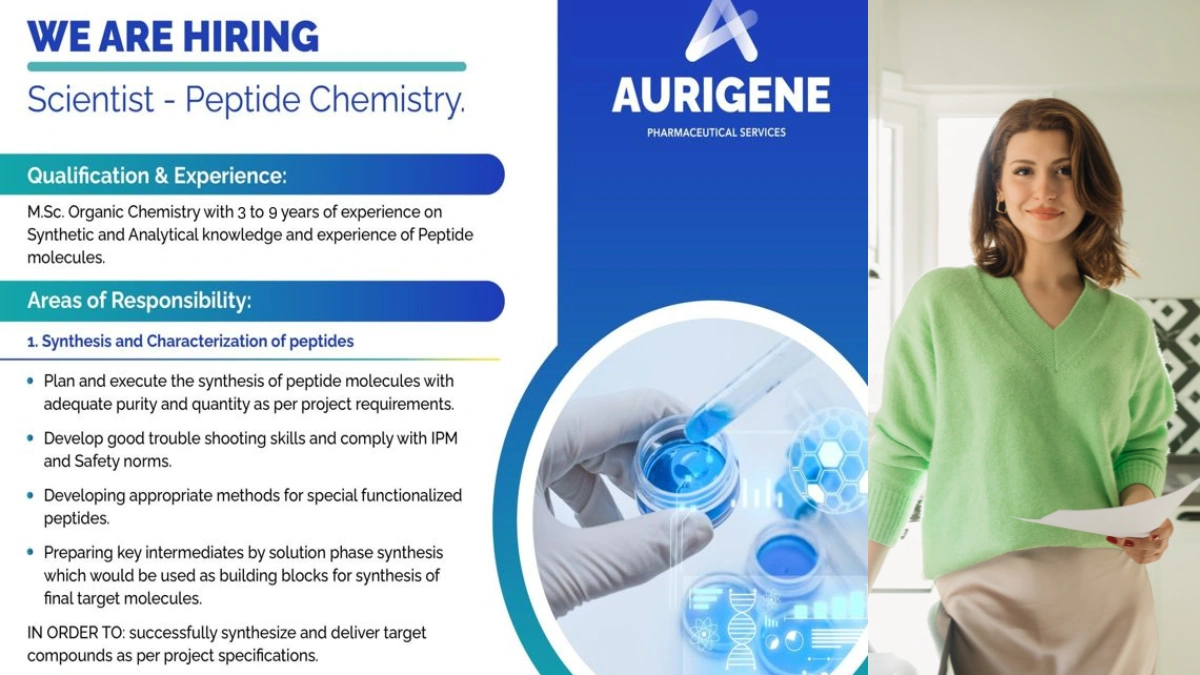 Aurigene Pharmaceutical Services Is Hiring for Scientist - Peptide Chemistry