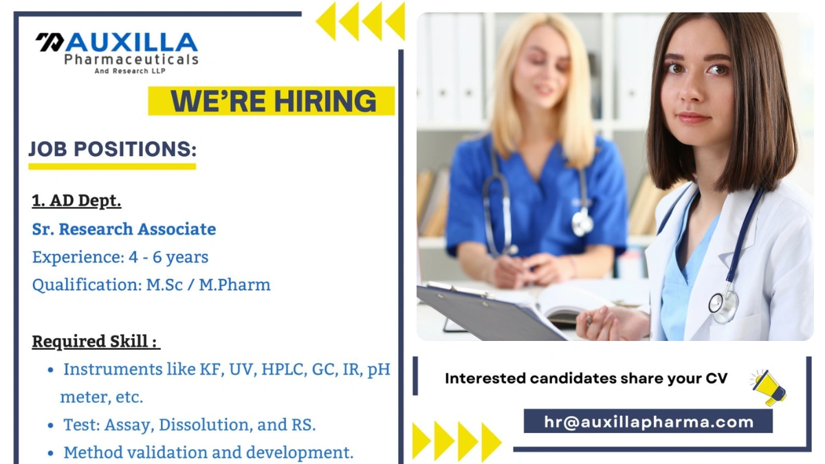 Auxilla Pharmaceuticals and Research LLP Senior Research Associate – Analytical Development
