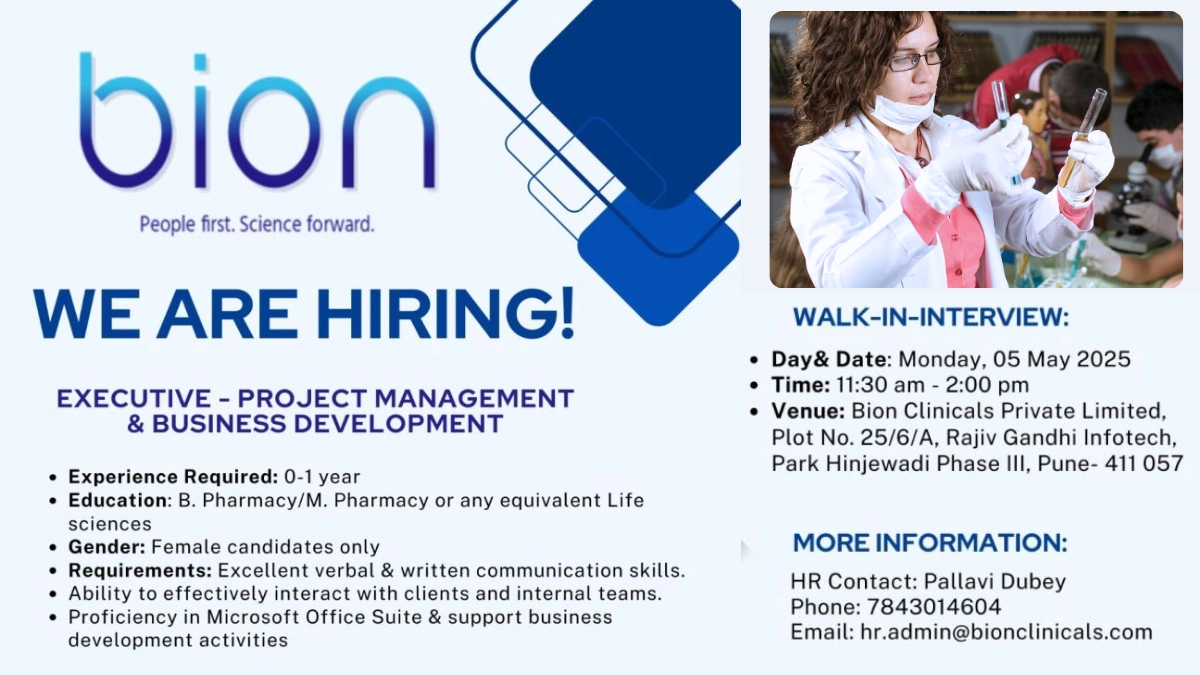 Bion Clinicals Pvt Ltd Walk in Interview for Executive – Project Management & Business Development