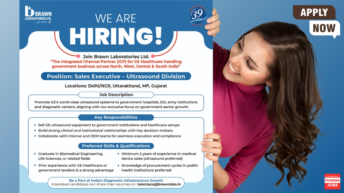 Brawn Laboratories Ltd. Hiring Sales Executive for GE Healthcare Ultrasound Systems