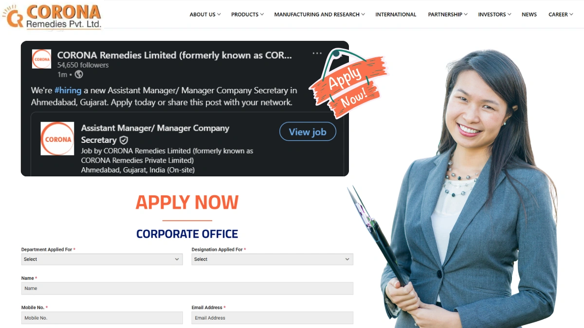 CORONA Remedies Hiring an Assistant Manager & Manager Company Secretary