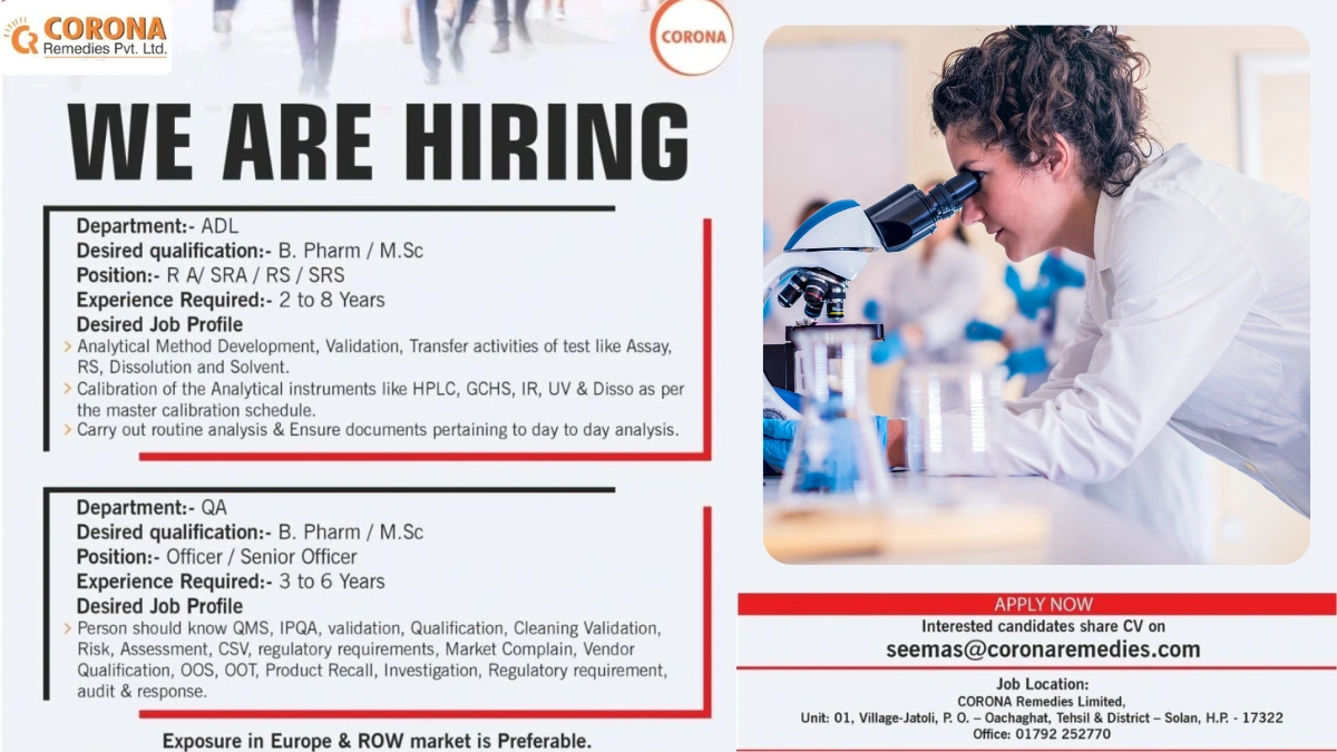 CORONA Remedies Hiring for ADL or QA Professional