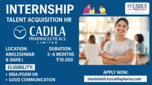 Cadila Pharmaceuticals Hiring for HR Talent Acquisition Internship