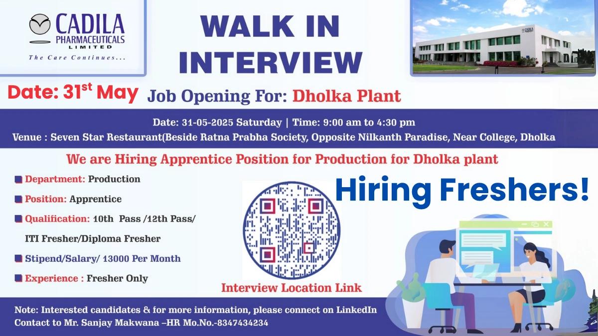 Cadila Pharmaceuticals Walk-In Interview for Apprentice Positions