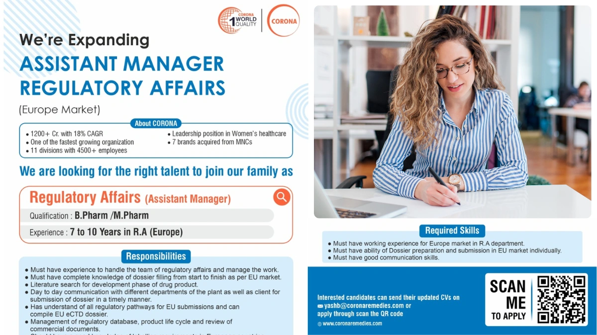 Corona Remedies Is Hiring for Assistant Manager – Regulatory Affairs (Europe Market)