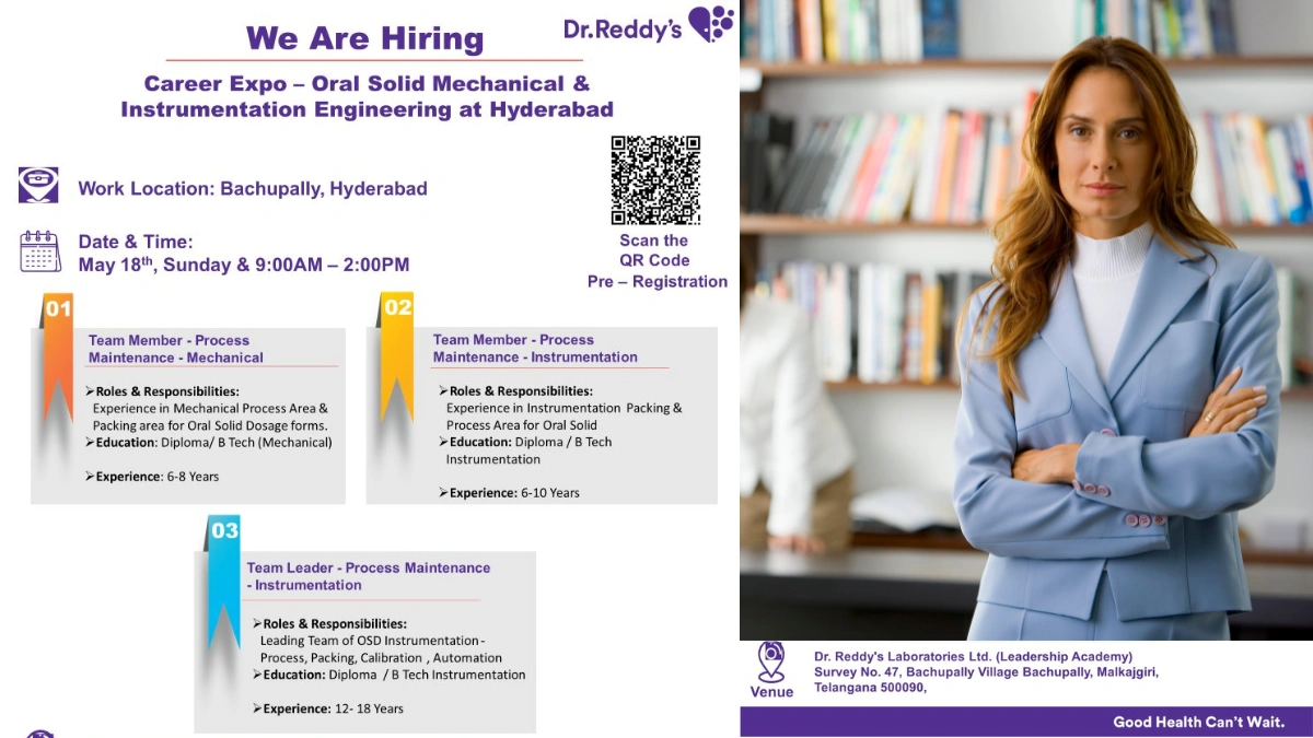 Dr. Reddy's Laboratories Career Expo for Mechanical and Instrumentation Engineering Roles