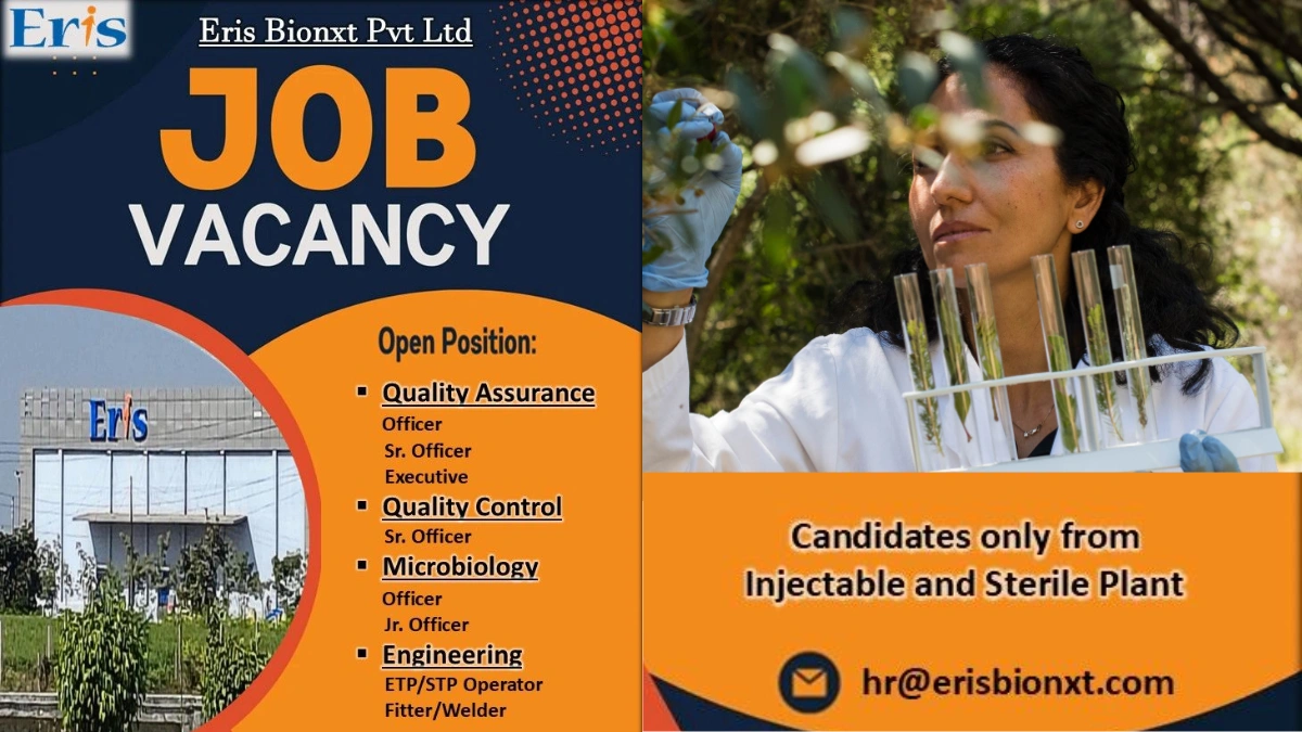 Eris Bionxt – Multiple Vacancies for Injectable and Sterile Plant