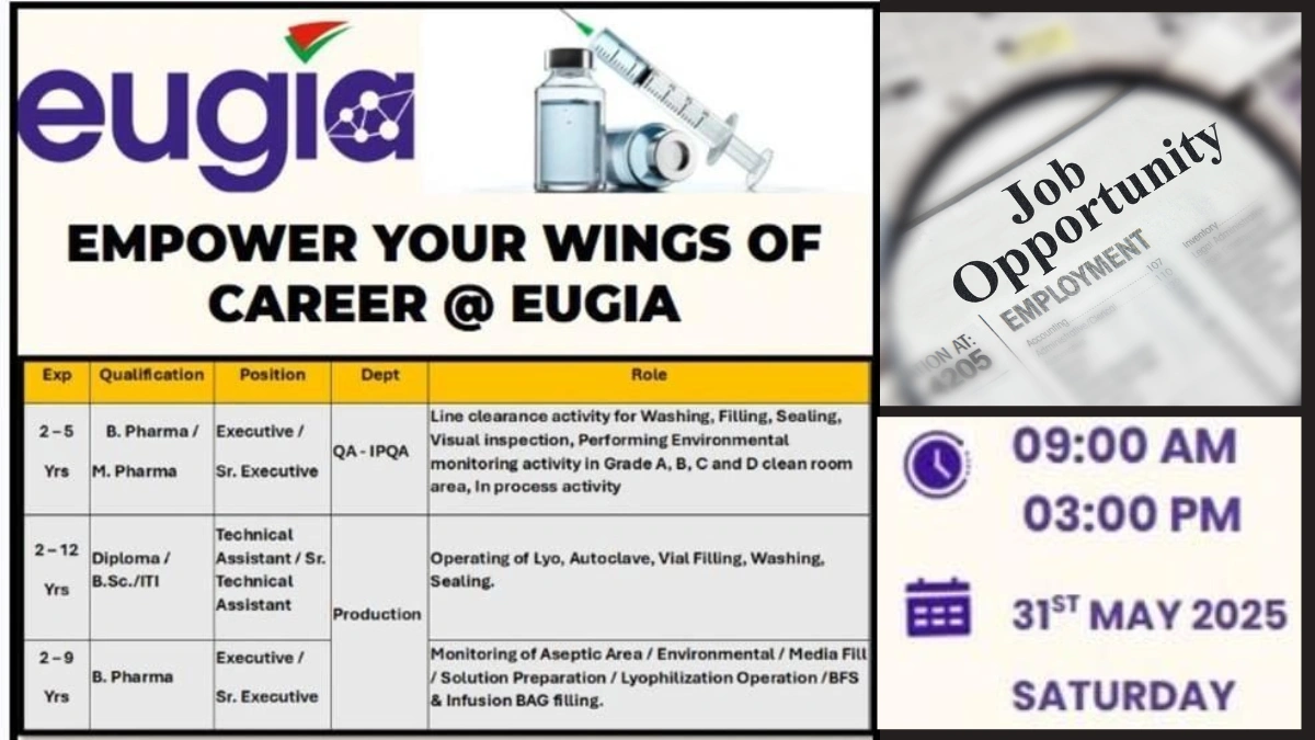 Eugia Pharma Specialities Walk-In Interviews for Quality Assurance and Production Roles