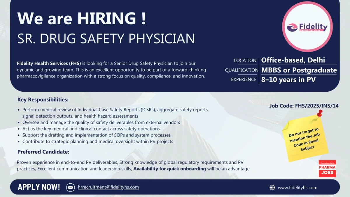 Fidelity Health Services - Pharmacovigilance Opportunity for Senior Drug Safety Physician