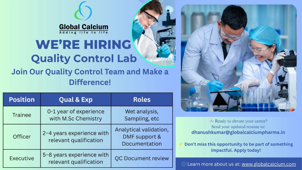 Global Calcium - Job Openings for Quality Control Team (0-8 Years Exp)