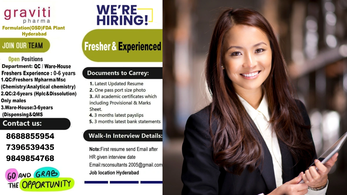 Graviti Pharmaceuticals – Hiring Freshers for QC & Warehouse Openings in Hyderabad